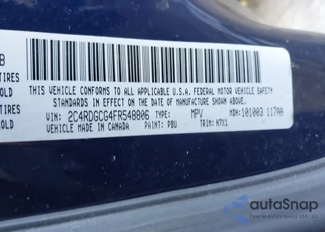 2015 Dodge Grand Caravan Sxt from USA, damaged, VIN 2C4RDGCG4FR548806